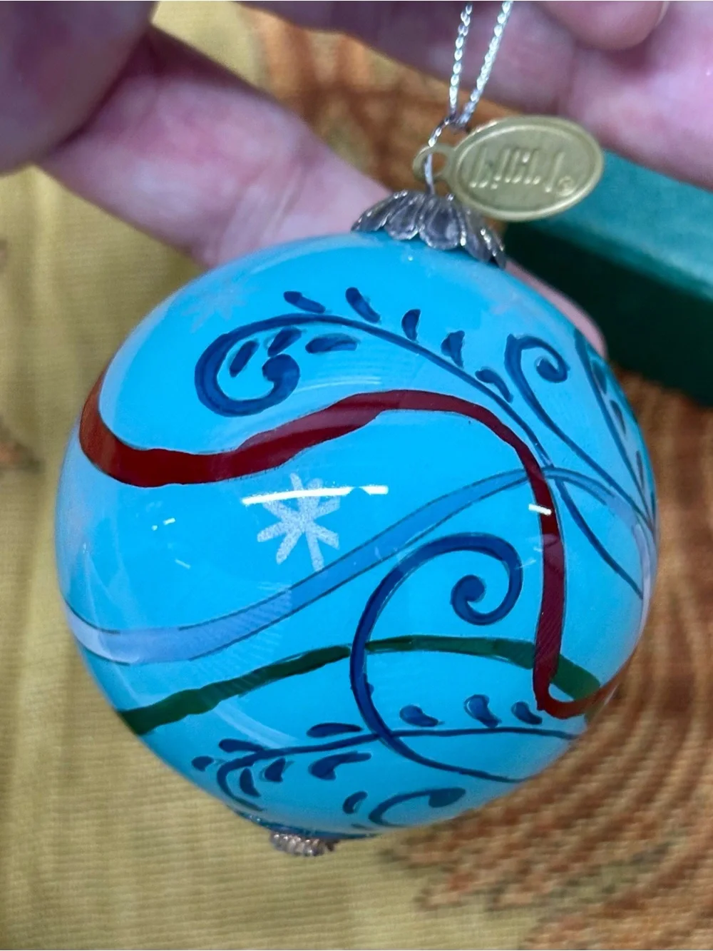 2014 Li Bien Pier 1 Hand Painted Christmas Ornament Blue with White Dove
